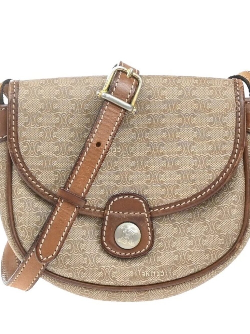 CELINE Logo Macadam Pattern Shoulder Bag PVC Leather GHW BN BE Italy 02MA681